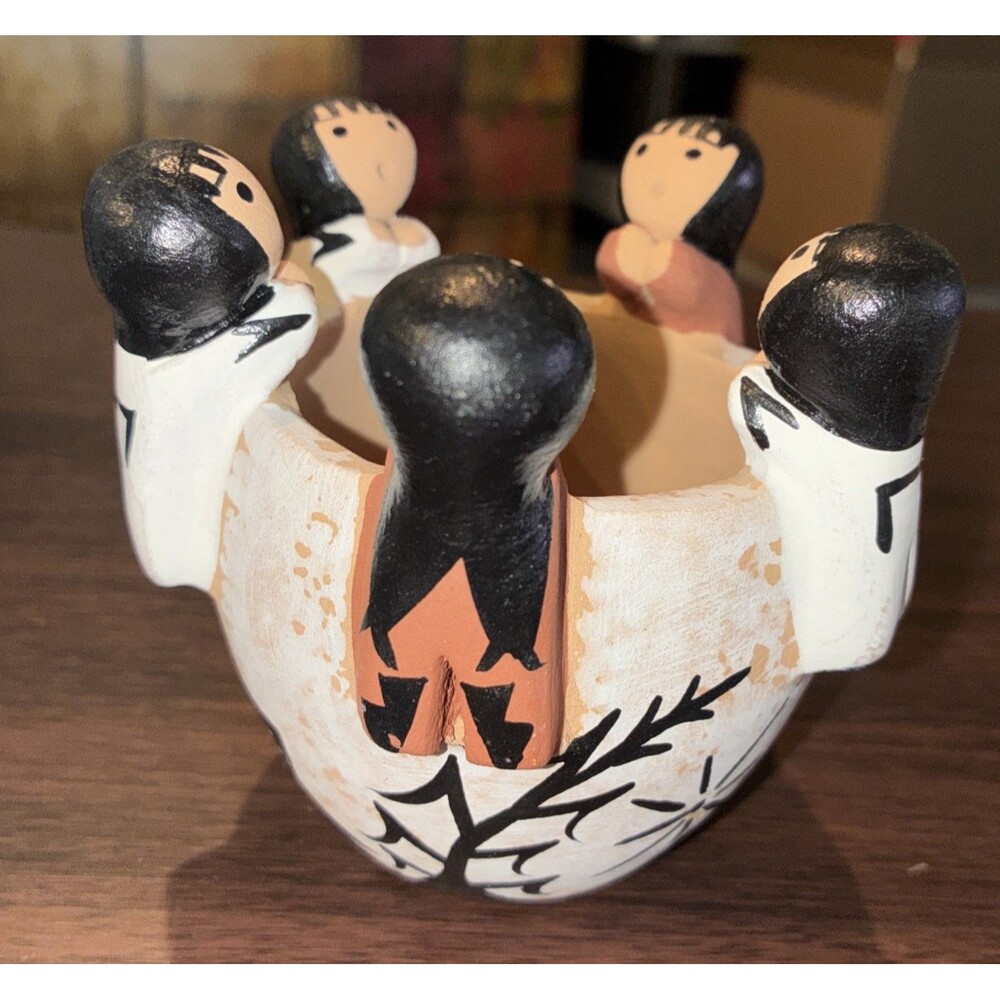 Teri Cajero Jemez Pueblo Pottery Friendship Bowl - 5 Children & Sun Clan Turtle